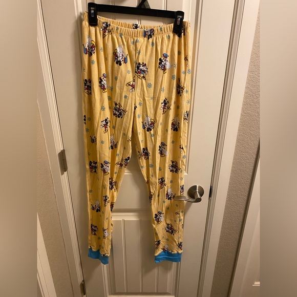 Disney Pajama Set Women L Mickey Mouse Snowman 2 Piece Lot Large Lg Yellow Blue - Picture 5 of 10